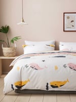 طقم لحاف 3 قطع أبيض وردي / حوت - 260*230