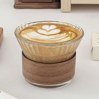 كوب قهوة زجاجي بحلقة خشبية 200 مل