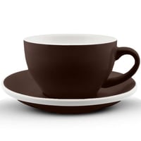 كوب قهوة سيراميك مع صحن 350 مل بني مطفي