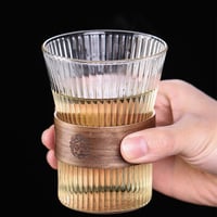 كوب زجاجي بحلقة خشبي كلاسيكي 306 مل