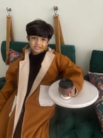 فروه ولادي مع شال دبل فيس لون جملي مع بيج