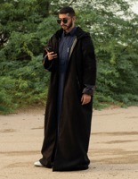 فروه أنيقة قماش جوخ مع جلد على الاطراف