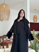 فروة نسائية شتوية جوخ فاخر مع فرو ناعم