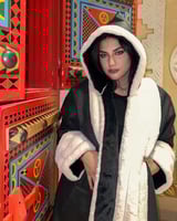 فروة نسائي قماش جلد مبطن بفرو من الداخل وفرو مدرب...