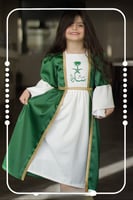 فستان اطفال طويل - اخضر وابيض