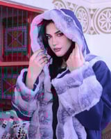 فروة نسائي قماش جوخ بفرو مموج من الخارج