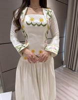 فستان العيد ناعم قطعتين بتطريز ورود