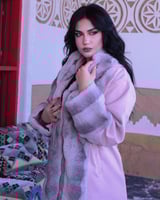 فروة نسائي قماش جوخ بفرو مموج من الخارج