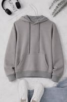 هودي رصاصي مع باقة ورد ابيض