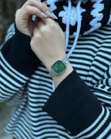 ساعة كاسيو نسائي - سير فضي مينا اخضر