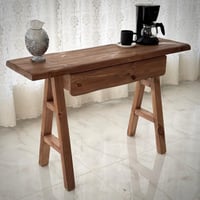 طاولة ركن كفي خشب طبيعي معتق مع درج كبير