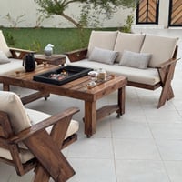 كراسي وجلسة خارجية خشب بطاولة جذيـل للفحم والحطب