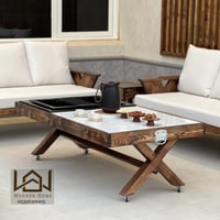 جلسه خارجية خشب ملكية بطاولة للفحم والحطب