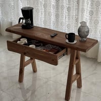 طاولة ركن كفي خشب طبيعي معتق مع درج كبير