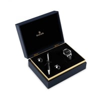 طقم بوزكادا ساعة قلم كبك فضي جلد