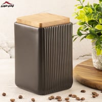 علبة سيراميك مودرن بغطاء خشبي