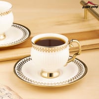 طقم فناجين قهوة تركيه أبيض مذهب