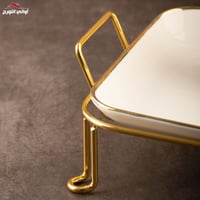 صحن تقديم أبيض مذهب بستاند