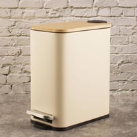 سلة مهملات بيج مستطيل بغطاء خشب