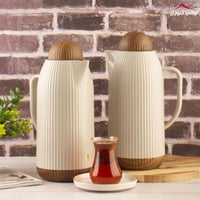 طقم ترامس ديفا رمادي فاتح مع خشبي