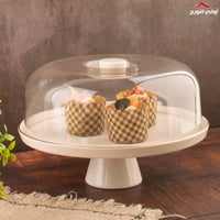 صحن تقديم دائري بقاعده بغطاء تركي ابيض مذهب