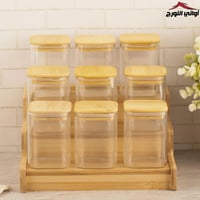 طقم بهارات مربع بستاند بامبو 9 علب