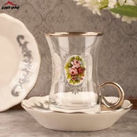 طقم بيالات تركي كرستال روز فضي 18 قطعة