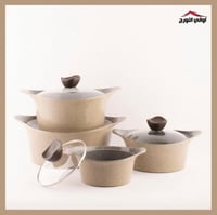 طقم قدور 8 قطع جرانيت كوري ماركة نيوفلام بني فاتح