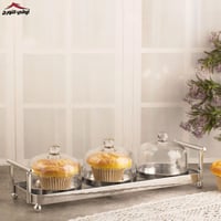 صينية تقديم كب كيك ثلاثي فضي