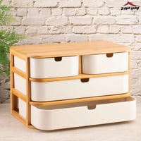 منظم 4 ادرج بلاستيك بستاند خشب