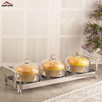 صينية تقديم كب كيك ثلاثي فضي