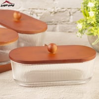 طقم صحون مكسرات بغطاء وقاعدة خشبي