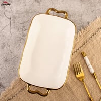 صحن تقديم عميق ابيض مذهب دانه