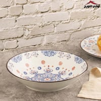 صحن عميق أزرق وأحمر مزخرف