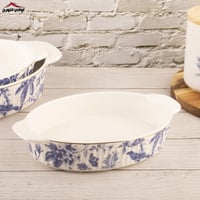 صينية فرن سيراميك بيضاوي عصفور ازرق