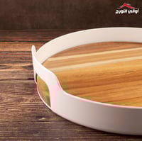 صينية تقديم خشب بايطار دائري أبيض