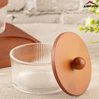 طقم صحون مكسرات بغطاء وقاعدة خشبي