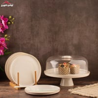 طقم صحون حلا بقاعدة ابيض مذهب تركي