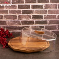 حافظة بقاعدة خشب وغطاء شفاف مضلع