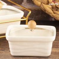 طقم صحون مكسرات رباعي سيراميك بغطاء زجاج