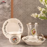 طقم بيالات تركي كرستال روز فضي 18 قطعة