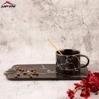 طقم كوب مع صينية أسود ماربل