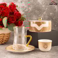 طقم بيالات وفناجين لورا 20 قطعة بني