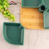 صحن تقديم مكسرات بقاعدة خشب اخضر