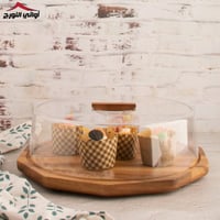 حافظة بقاعدة خشب وغطاء شفاف مضلع