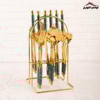 طقم ادوات مائدة ماربل أخضر مذهب بستاند 24 قطعة