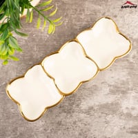 صحن تقديم مقسم ثلاثي ابيض مذهب دانه