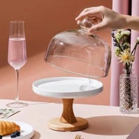 ستاند كيك بقاعدة خشب وغطاء زجاج