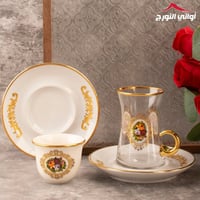 طقم بيالات تركي كرستال روز ذهبي 18 قطعة