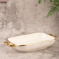 صحن تقديم عميق ابيض مذهب دانه